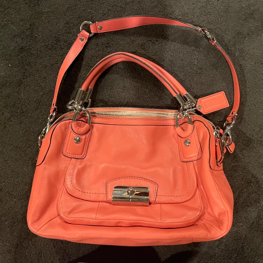 Coach Kristen leather satchel in beautiful Peony (salmon-like color).